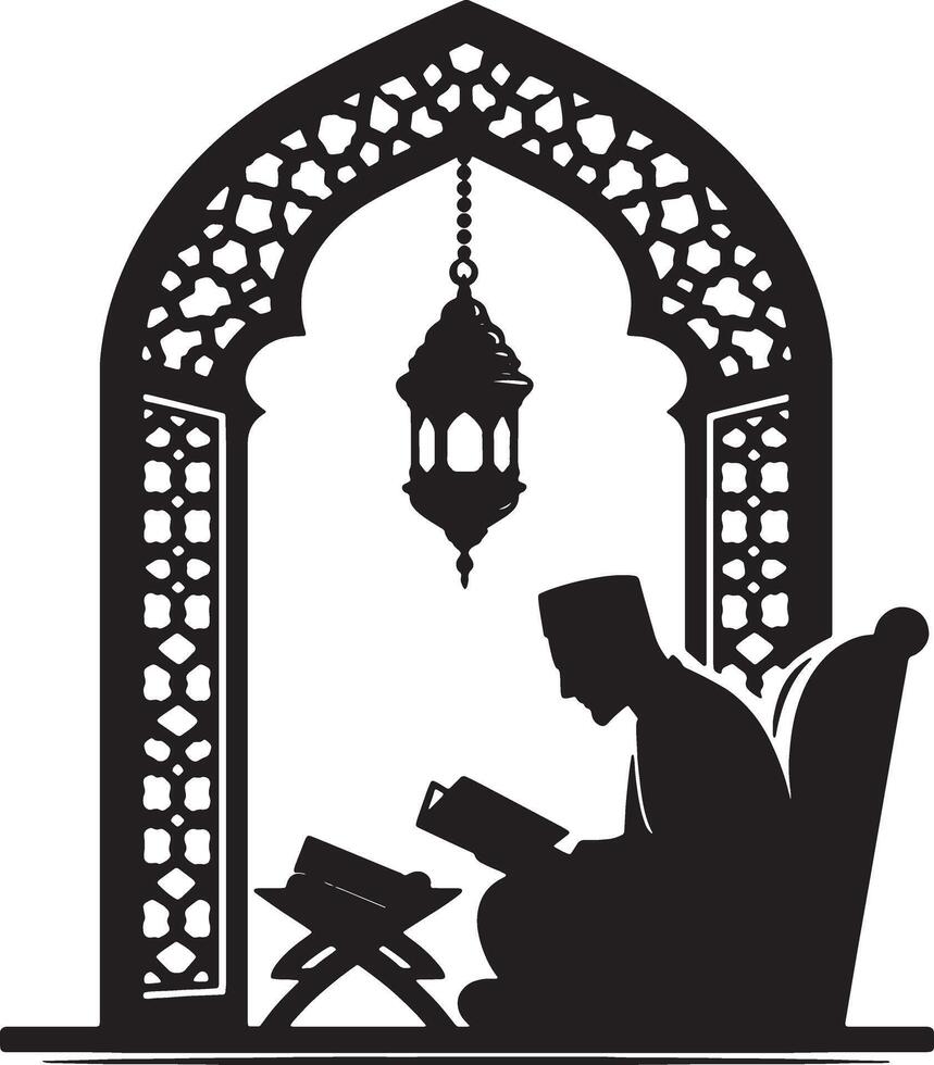 Quran reading and prayer silhouette for Ramadan vector