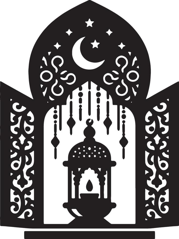 Islamic Lantern and Crescent Moon for Ramadan Greetings vector