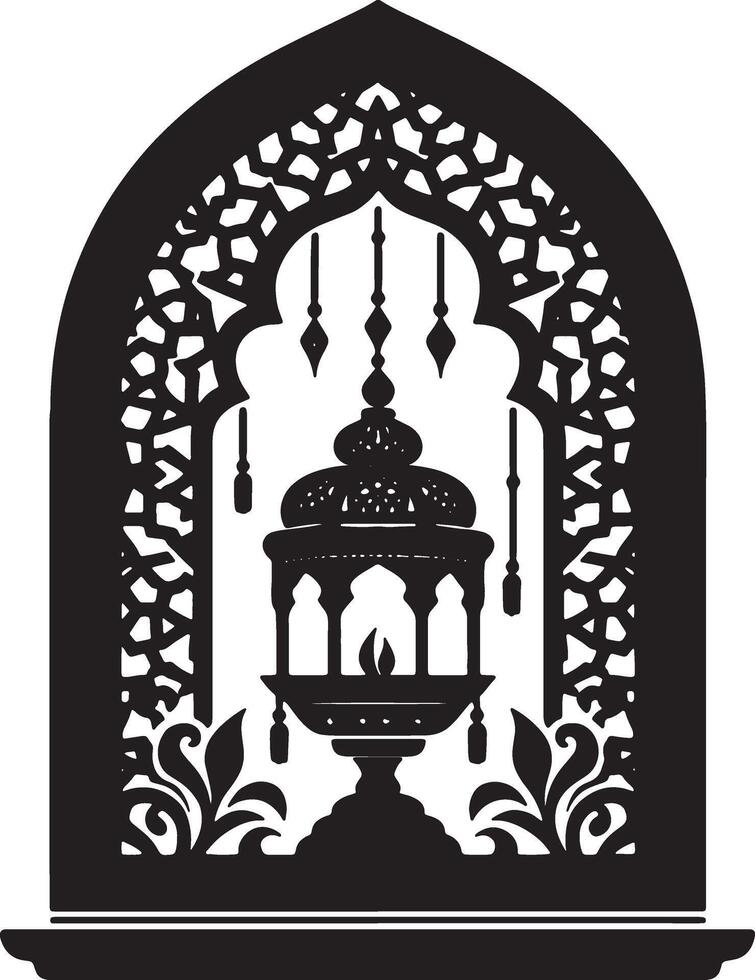 Islamic Lantern with Crescent Moon for Ramadan Decoration vector