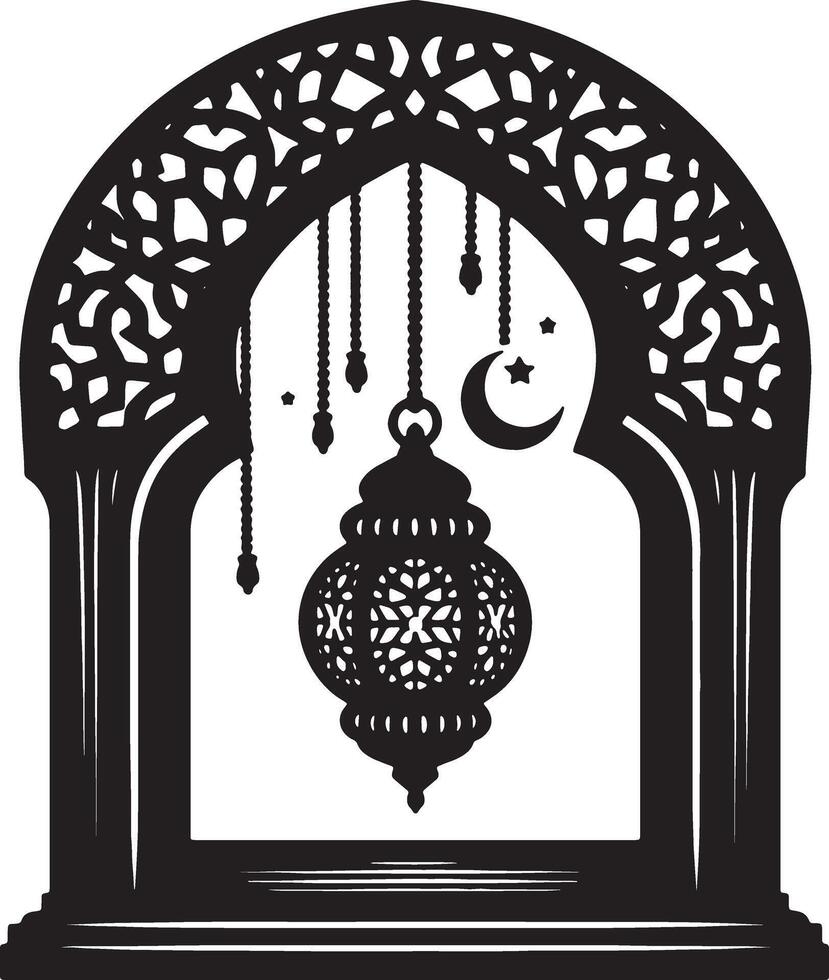 Ramadan Celebration Lantern with Crescent Moon Silhouette vector