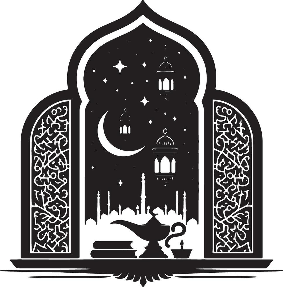 Crescent Moon and Lantern for Ramadan Kareem vector