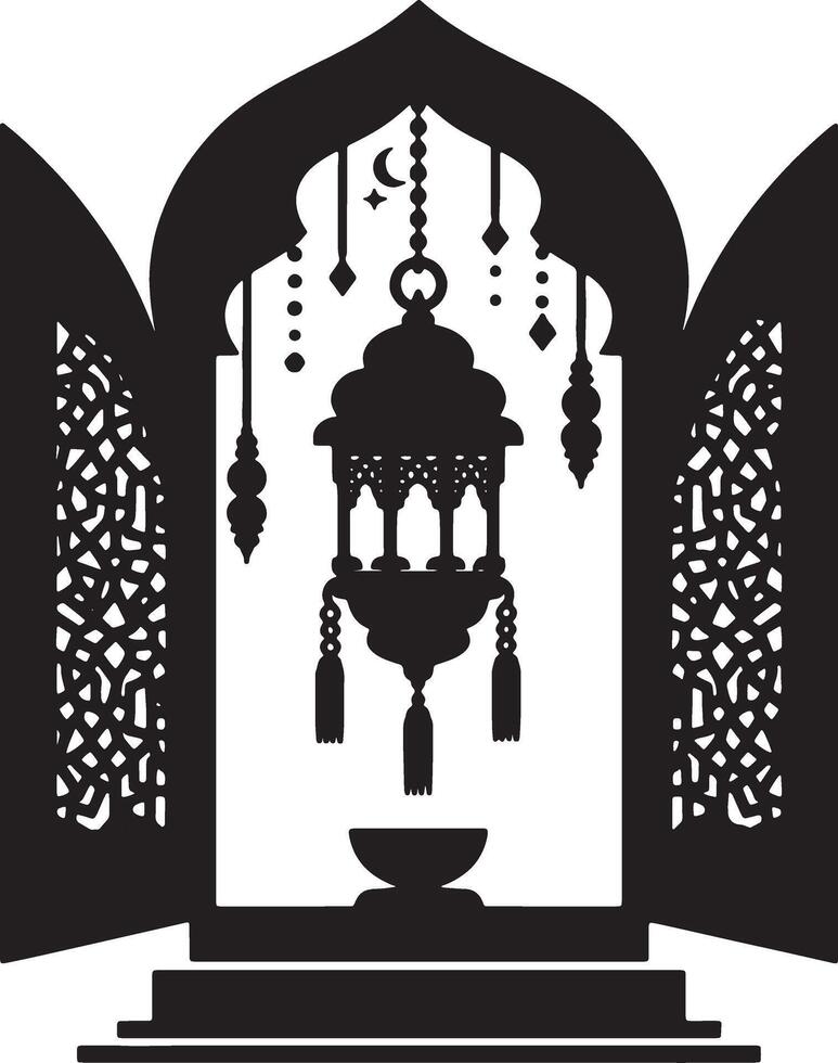 Ramadan Mubarak Concept with Lantern and Moon Silhouette vector