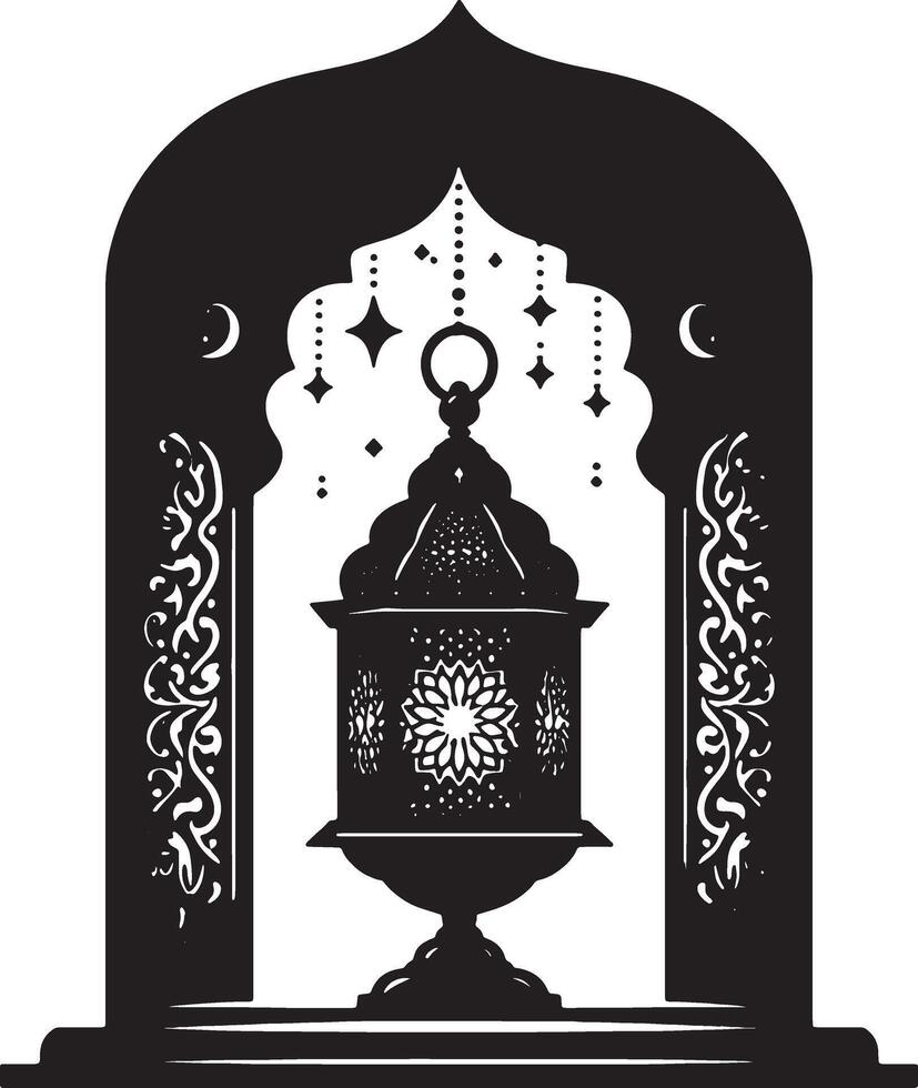 Ramadan Mubarak Design with Crescent Moon and Lantern vector