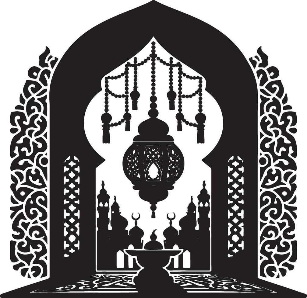 Islamic Lantern and Moon for Ramadan Celebration vector