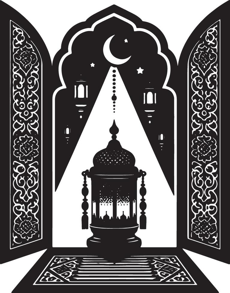 Islamic Lantern with Crescent Moon for Eid Celebration vector