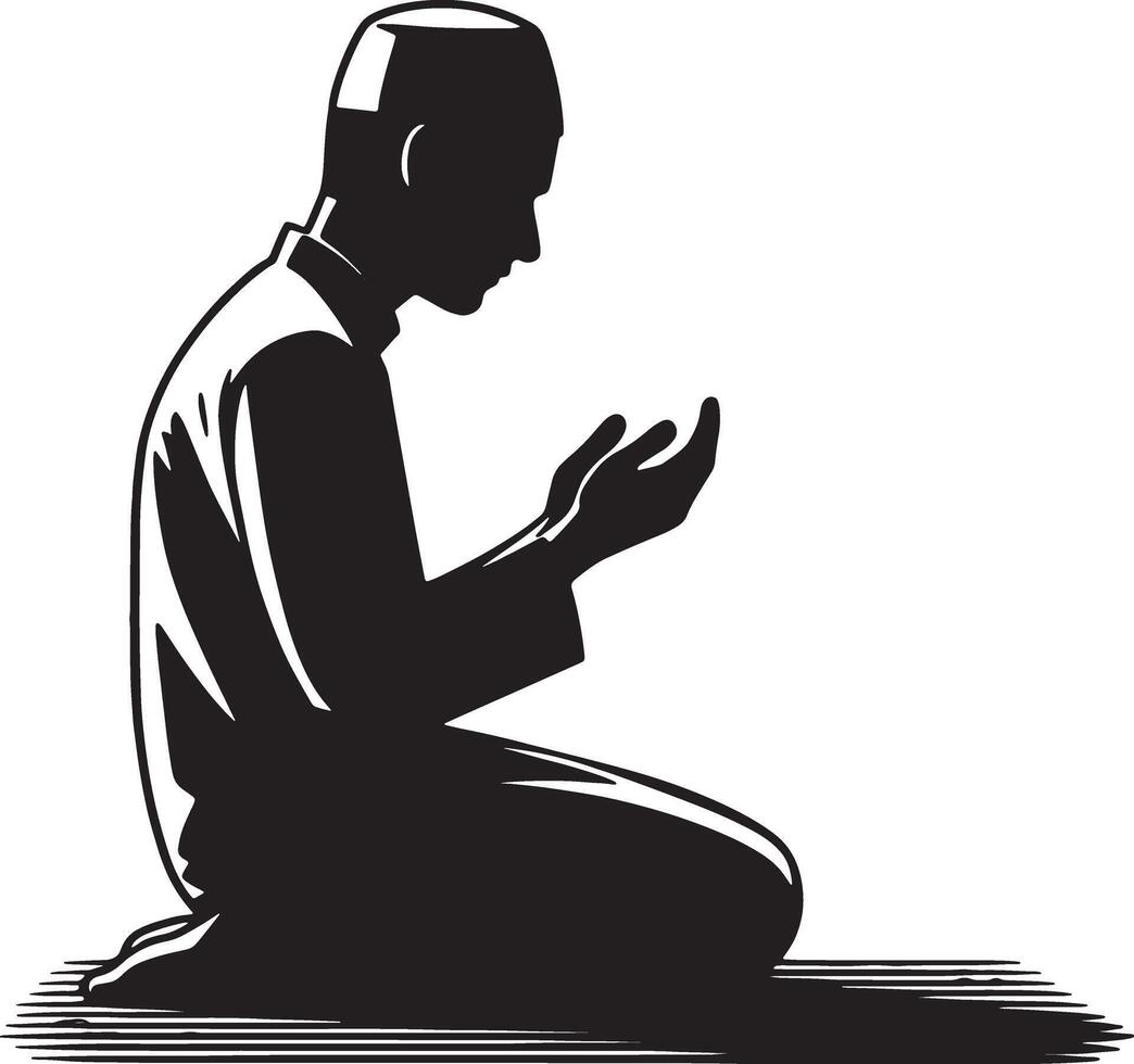 Islamic prayer during Ramadan silhouette vector
