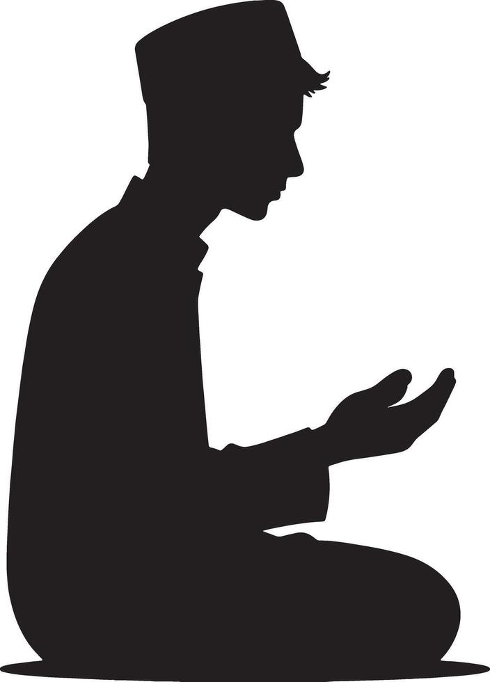 Muslim man praying at dawn silhouette vector