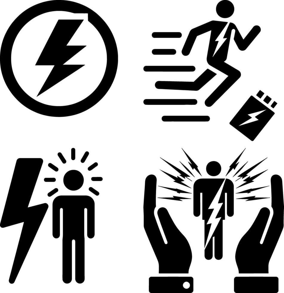 Set of Powerful Lightning Strike Silhouette Art vector