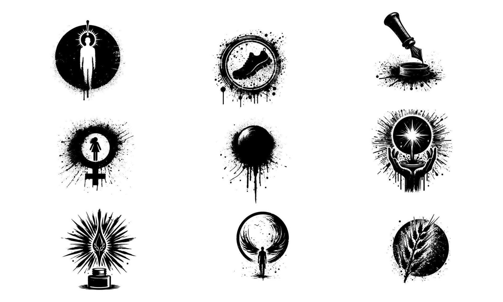 Set of Ink Splatter Symbol Silhouettes design vector