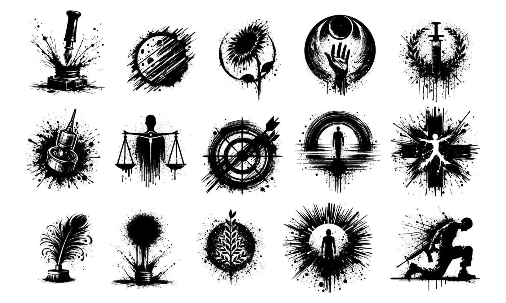 Grunge Ink Splatter Icons Silhouettes Design Set vector