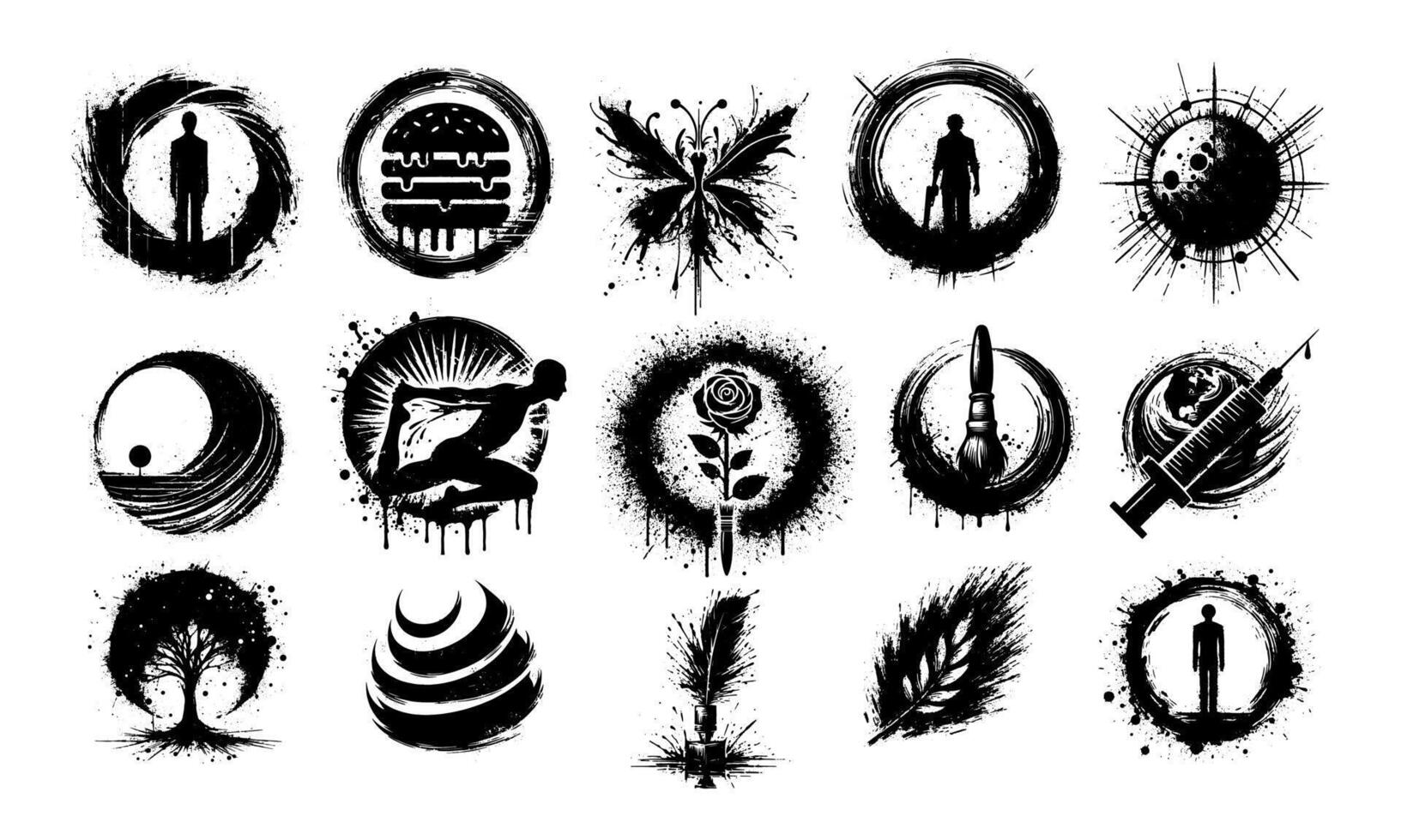Set of Ink Splatter Design Elements Silhouettes vector