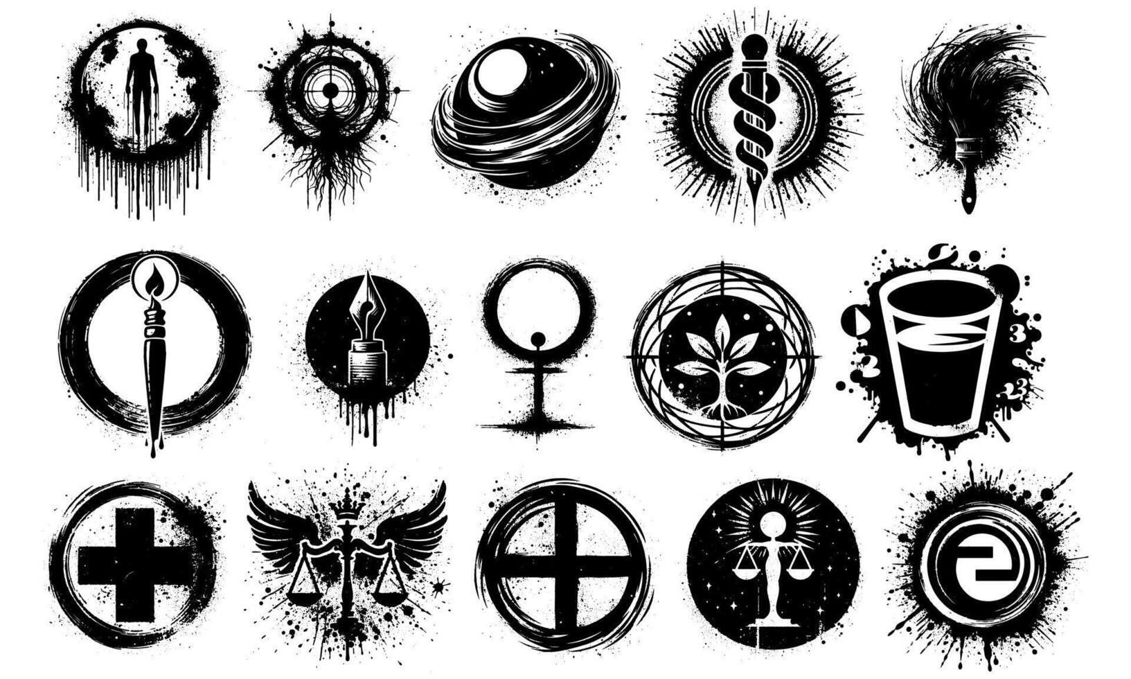 Abstract Ink Splatter Silhouette Icons Grunge Design vector