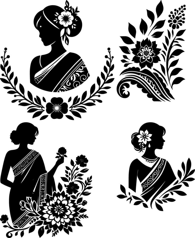 Set of Indian Ethnic Wear Floral Design vector