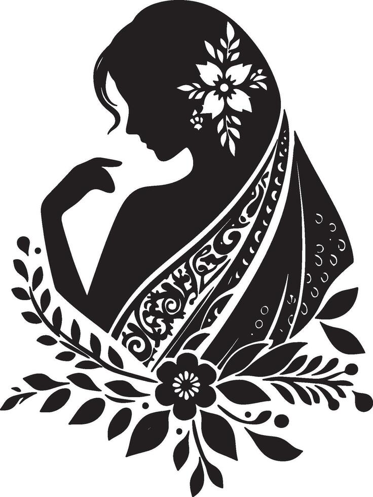 Floral Silhouette Saree for Traditional Attire vector