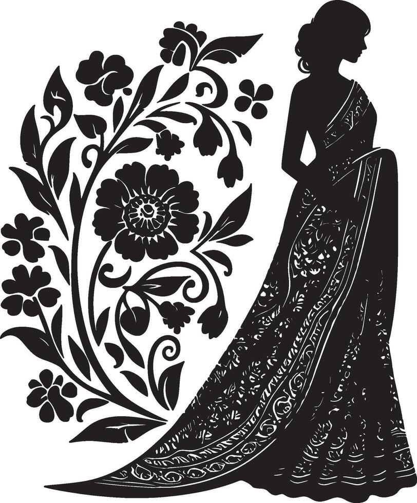 Saree with Floral Patterns for Traditional Wear vector