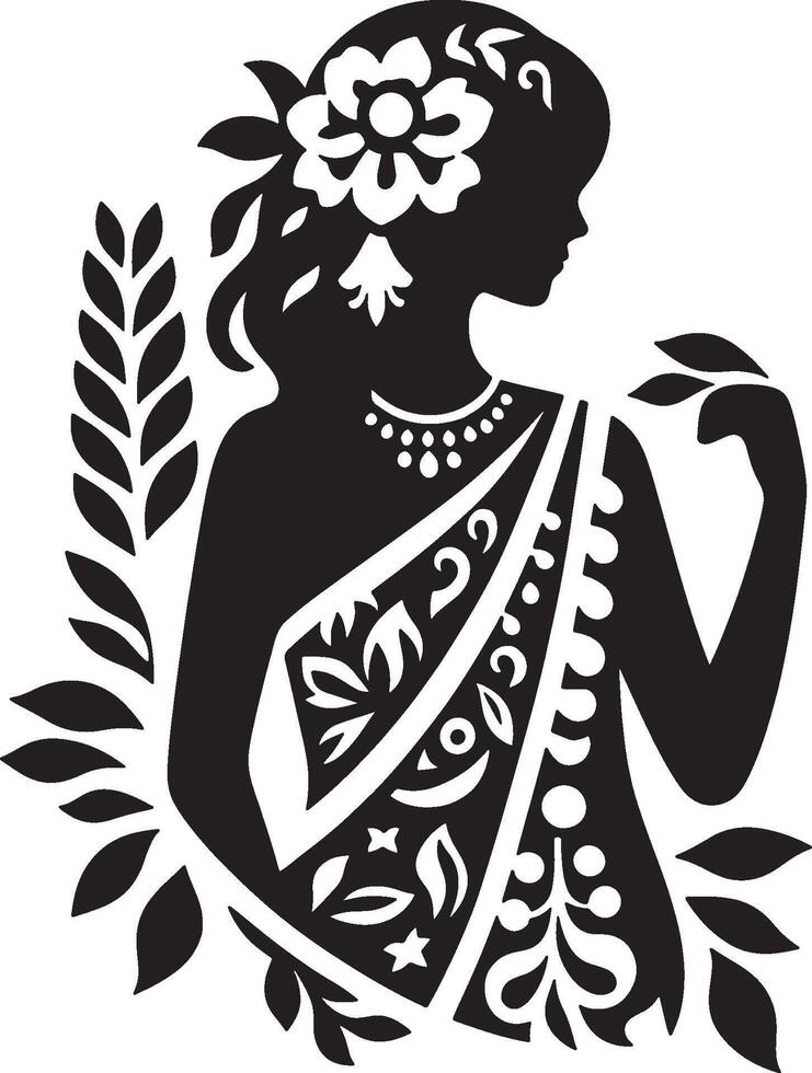 Saree with Floral Silhouettes for Wedding Guests vector