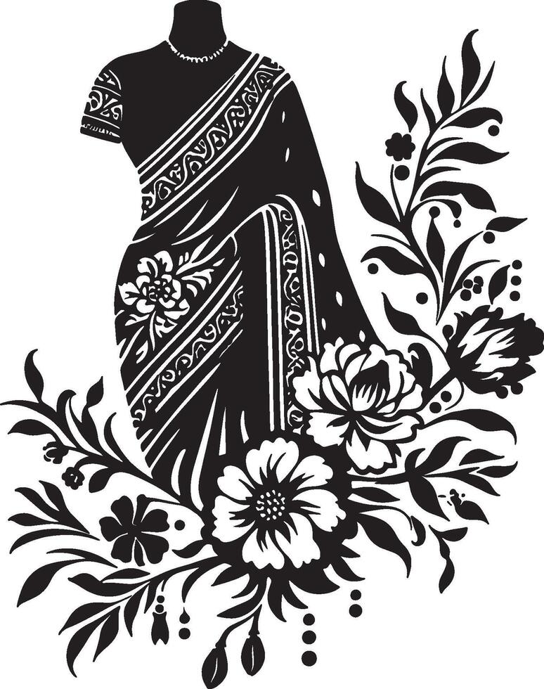 Floral Silhouette Saree for Cultural Festivals vector