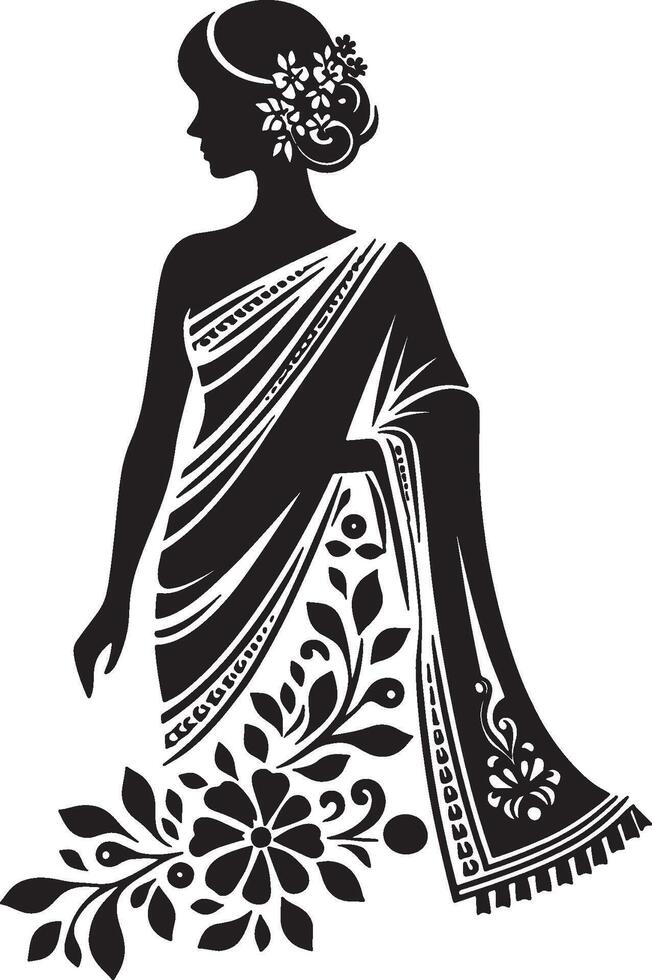 Elegant Floral Silhouette Saree for Weddings vector