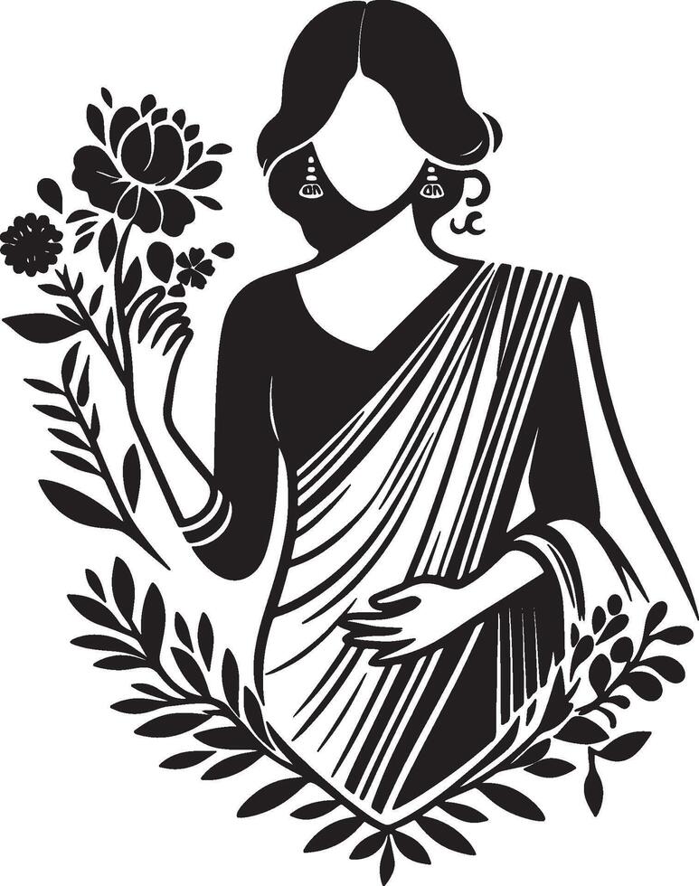Beautiful Floral Silhouette Saree for Womens vector