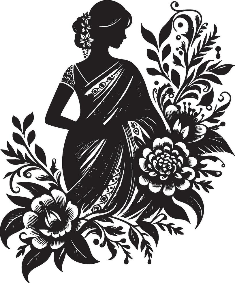 Floral Print Saree for Traditional Occasions vector