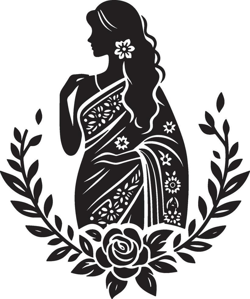 Indian Ethnic Wear with Floral Silhouettes vector