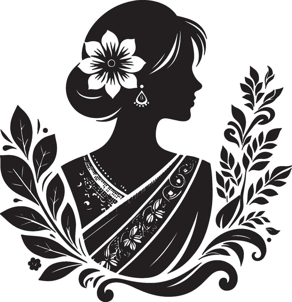 Fashionable Saree with Floral Design Elements vector