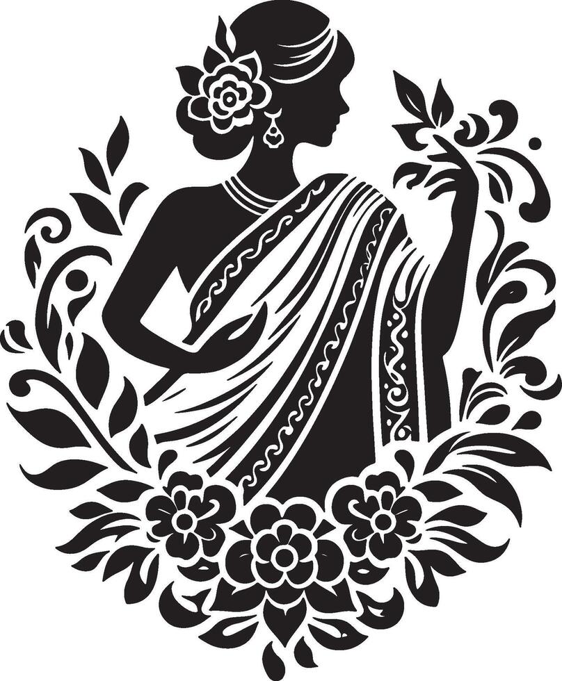 Floral Motif Saree for Wedding and Festive Wear vector