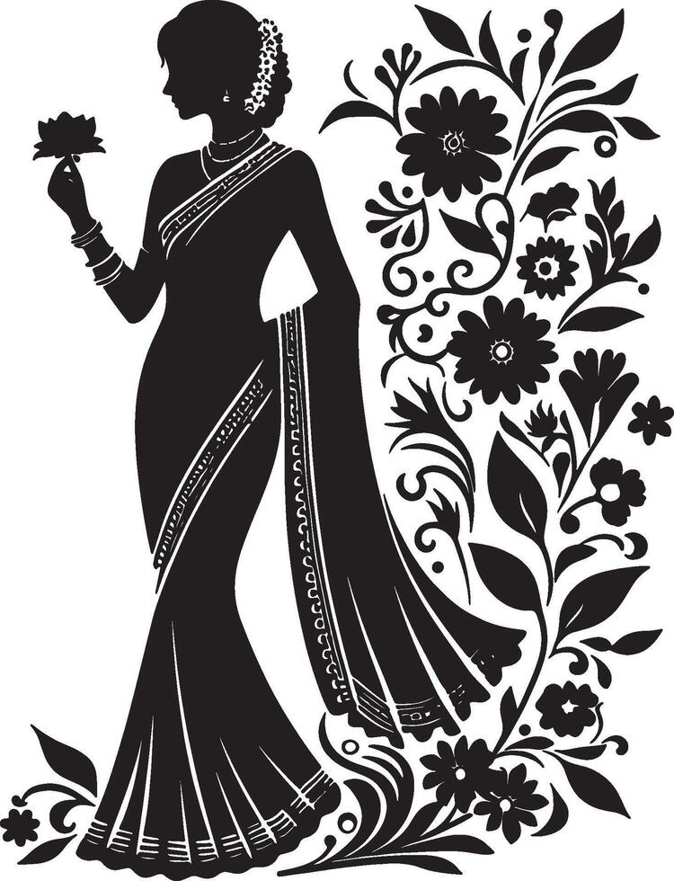 Beautiful Floral Saree Design Concept vector