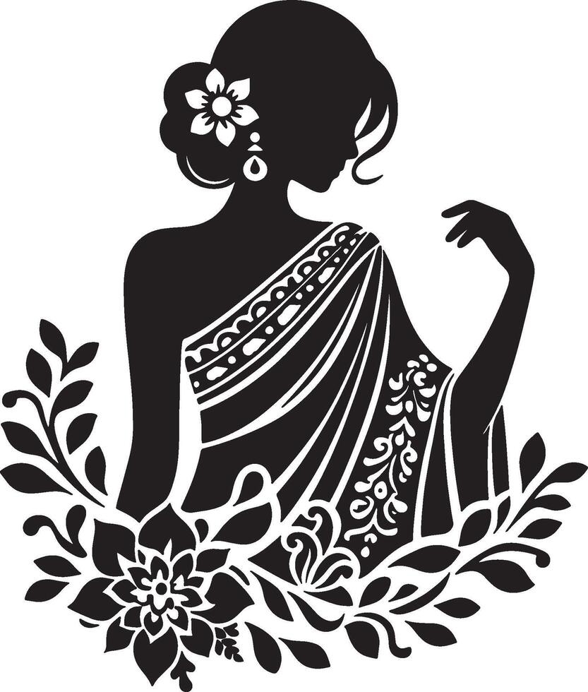 Ethnic Floral Saree Design Concept vector