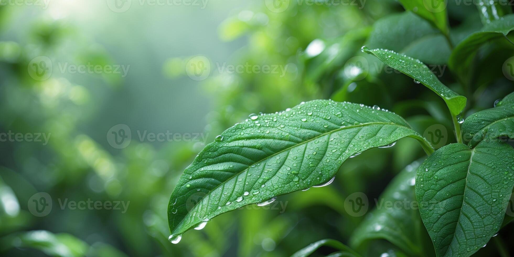 Close up of a green leaf with a blurred greenery background providing copy space suitable for a natural plants landscape or ecology wallpaper concept photo
