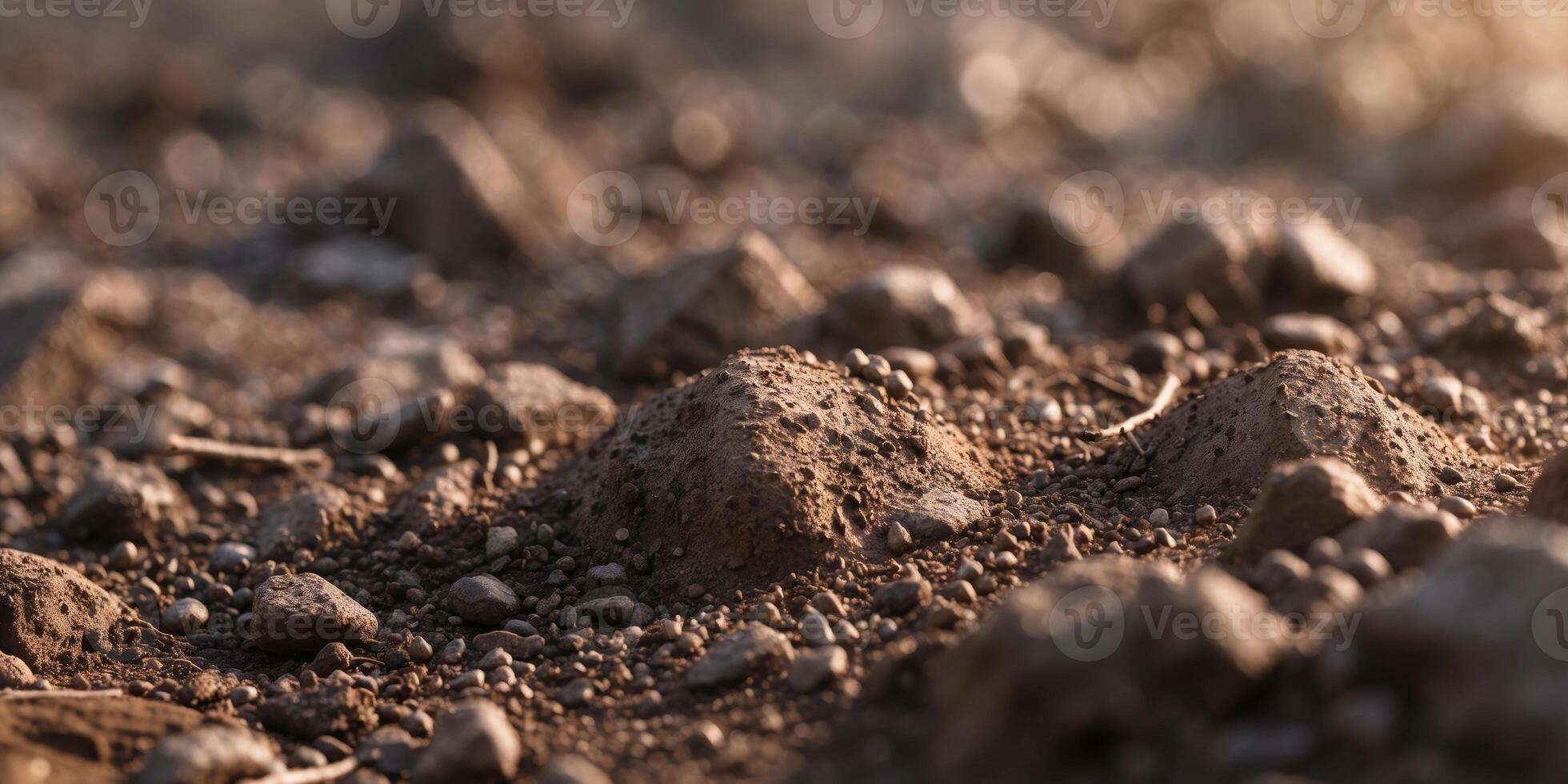 Close up of earth dirt on ground with bumps and textures. photo