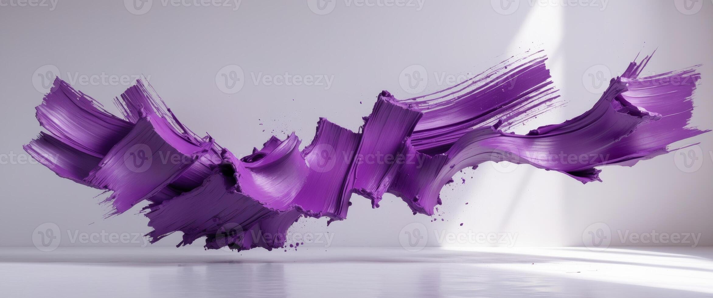 Dynamic and textured vivid purple brush stroke on a pristine white backdrop. photo