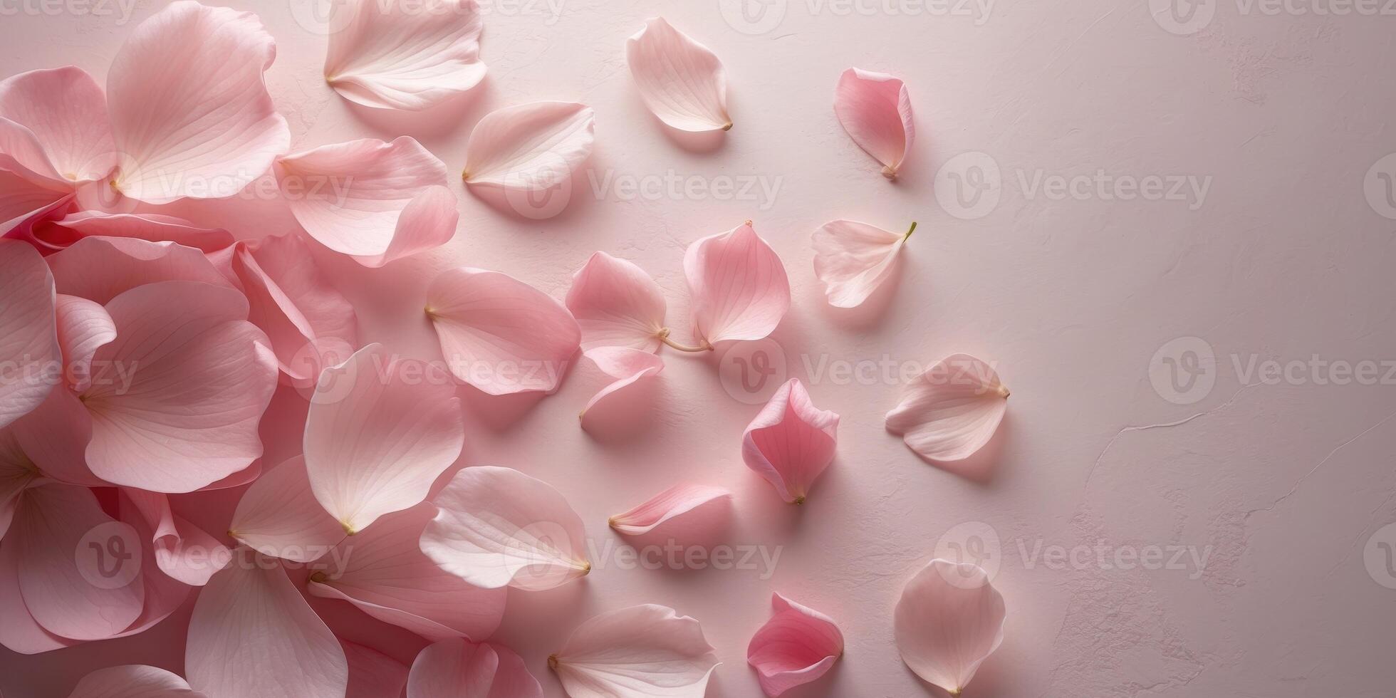 Elegant Pink Petals Arranged in Creative Composition on Soft Pink Background. photo