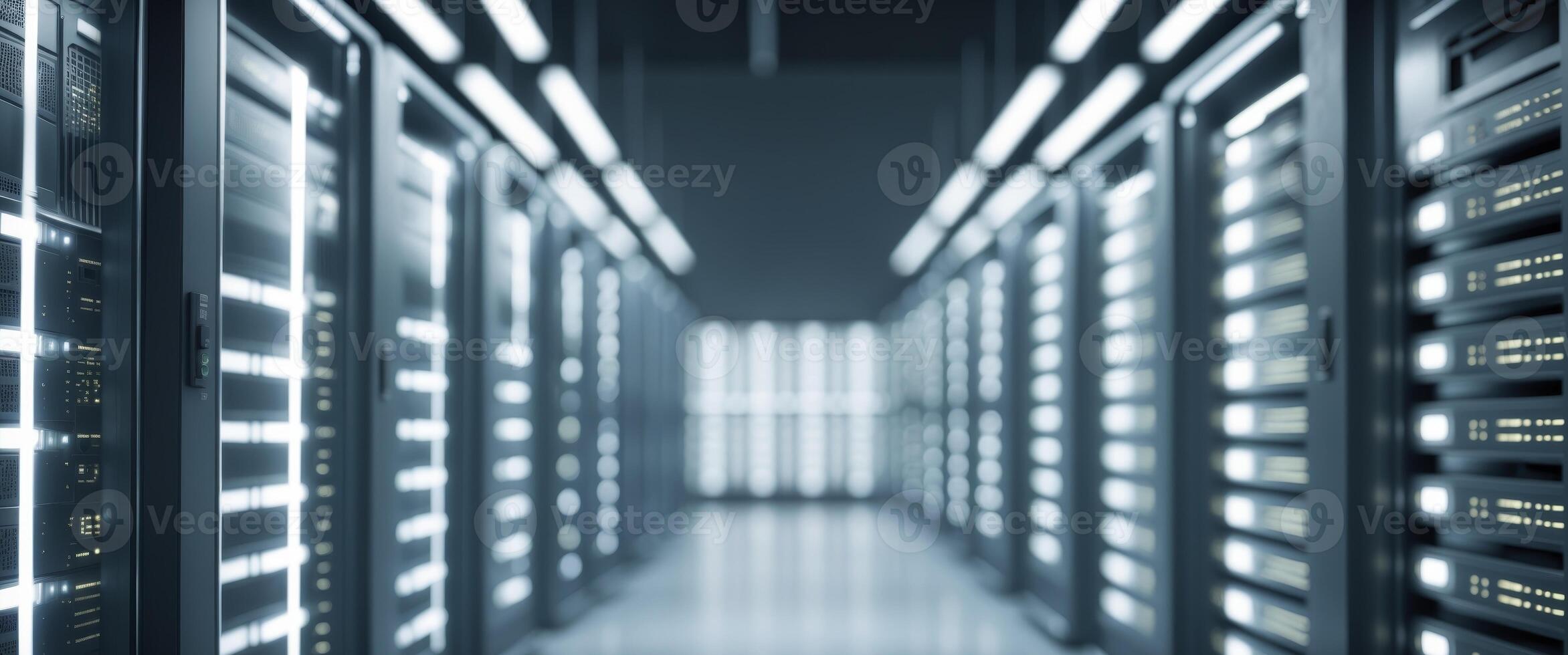 Modern data center infrastructure with illuminated servers. photo