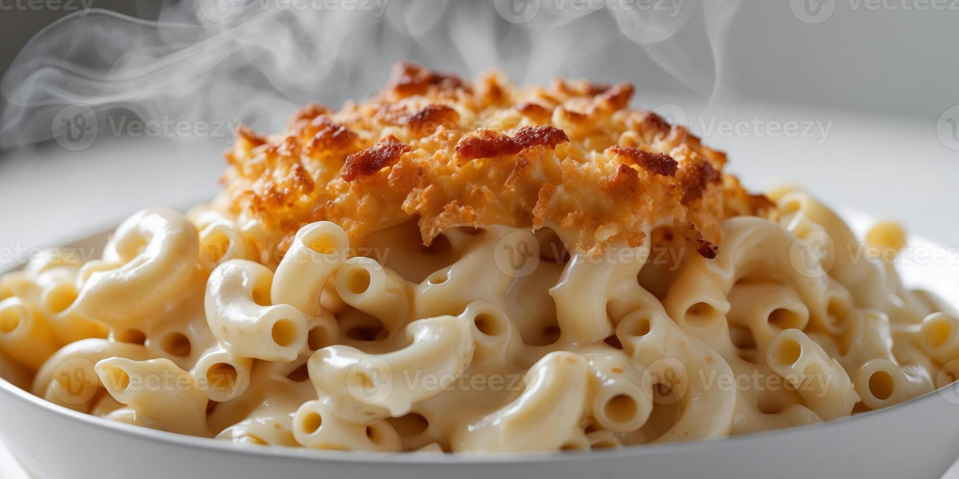 Close up of a Cheesy Mac and Cheese A gooey bubbling macaroni an. photo
