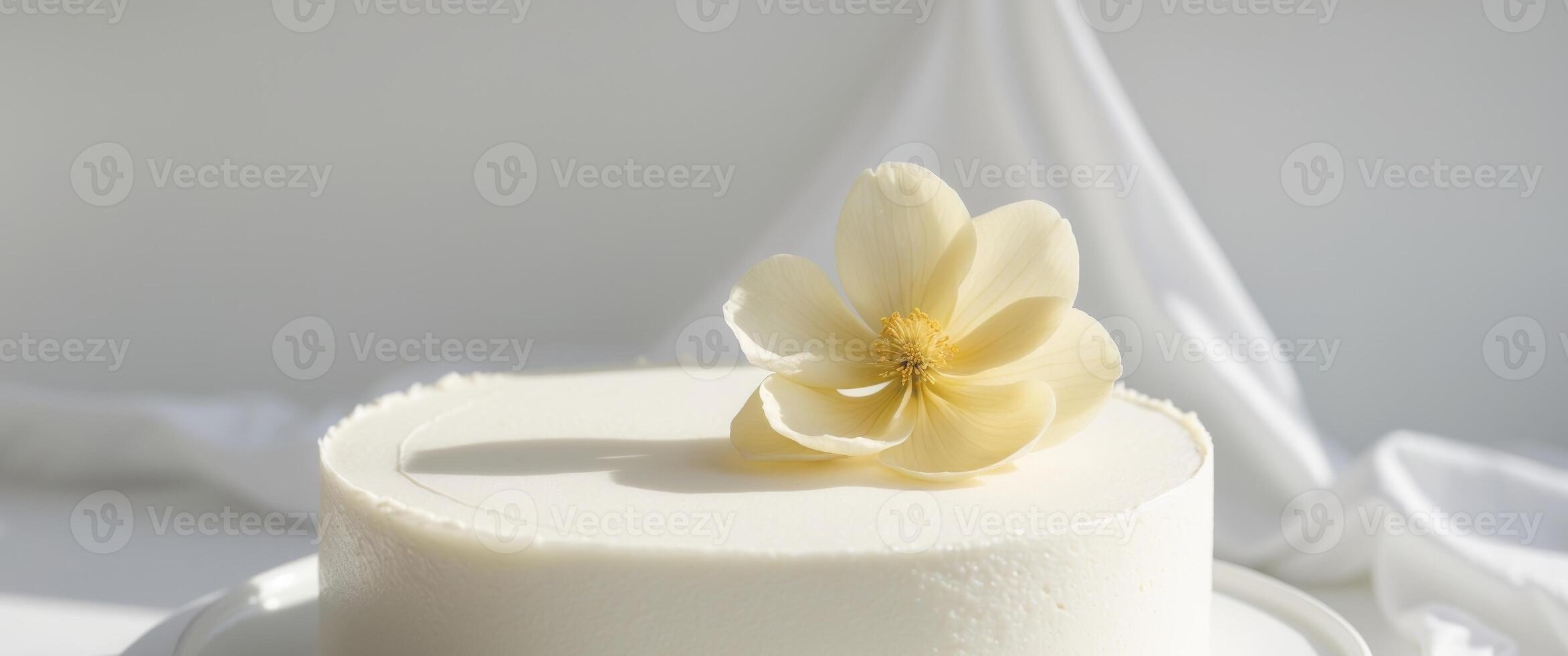 a close up of a white cake with a flower on top photo