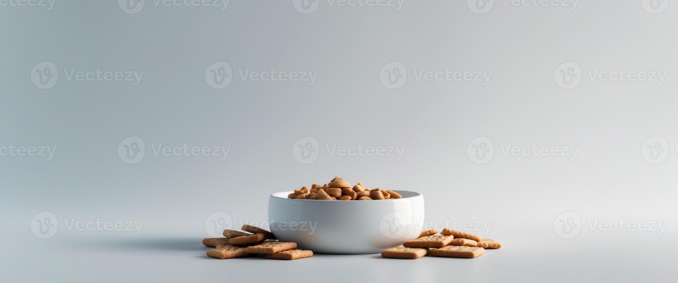 White ceramic dog bowl with snack mockup. photo