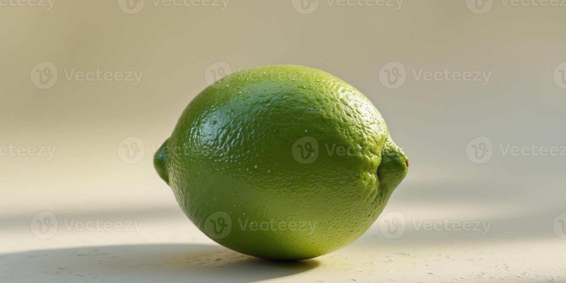 Fresh Green Lime on Soft Neutral Background for Culinary Use photo