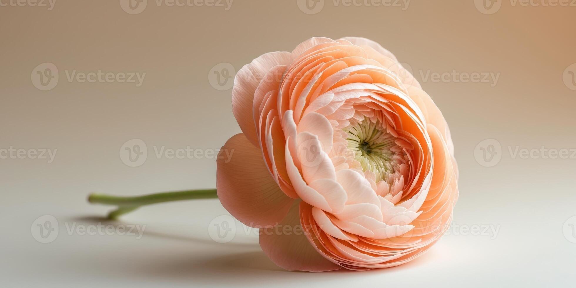A Single Peach Ranunculus Flower in Bloom. photo
