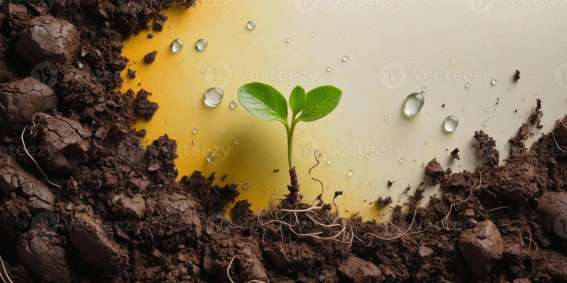 Fresh green plant sprouting from soil symbolizing new beginnings. photo