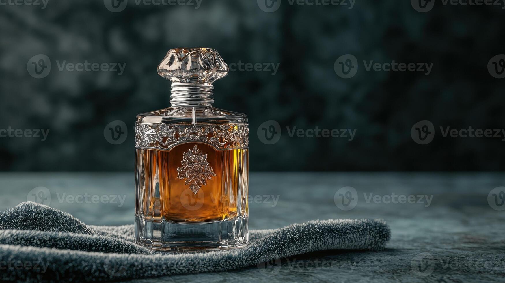Elegant perfume bottle on a soft towel photo