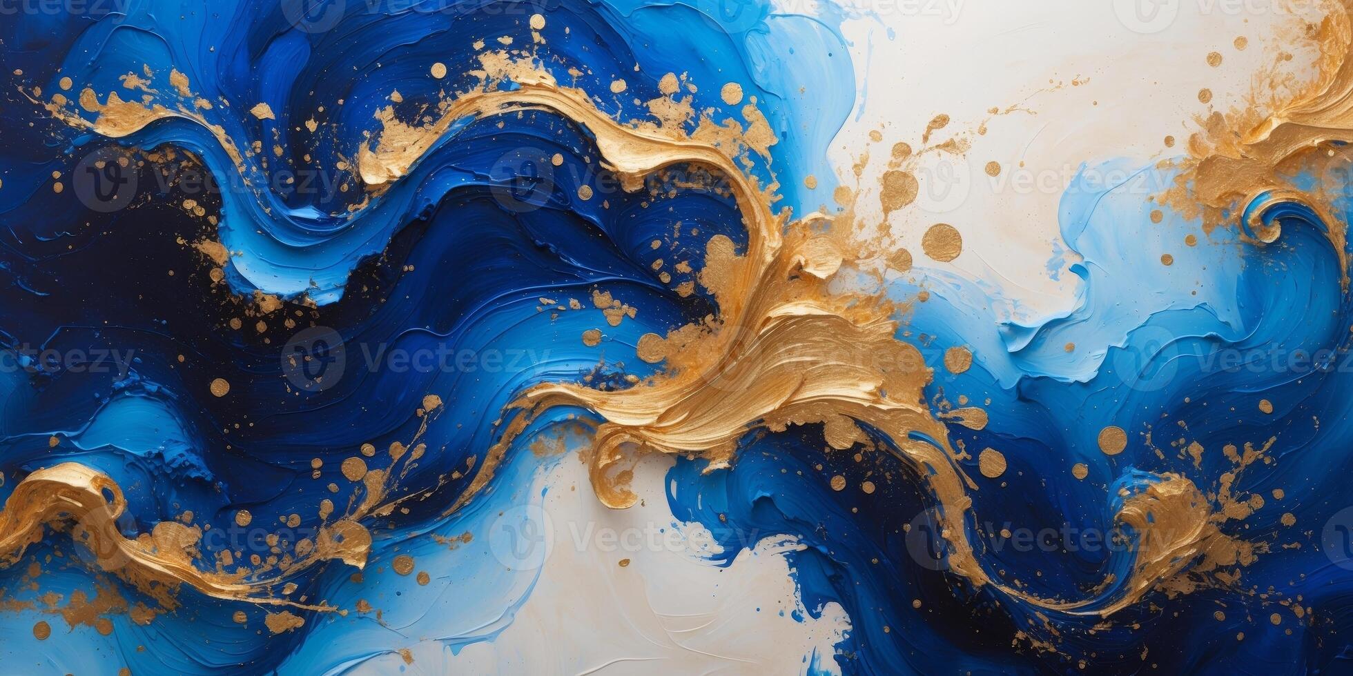 The image is a piece of abstract art with a blue and gold color scheme photo