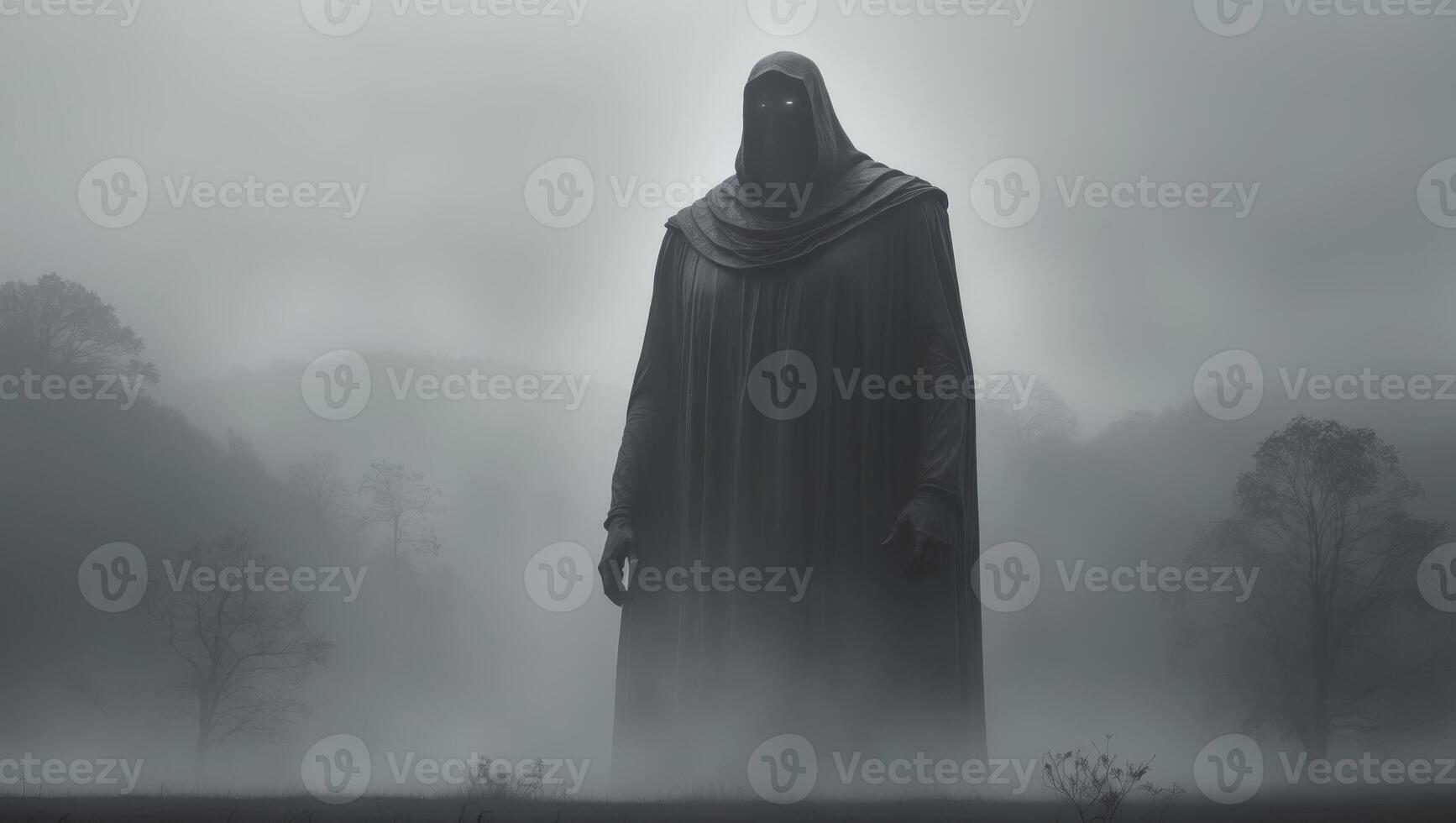 Mysterious Shadowy Giant Figure in a Foggy Landscape photo