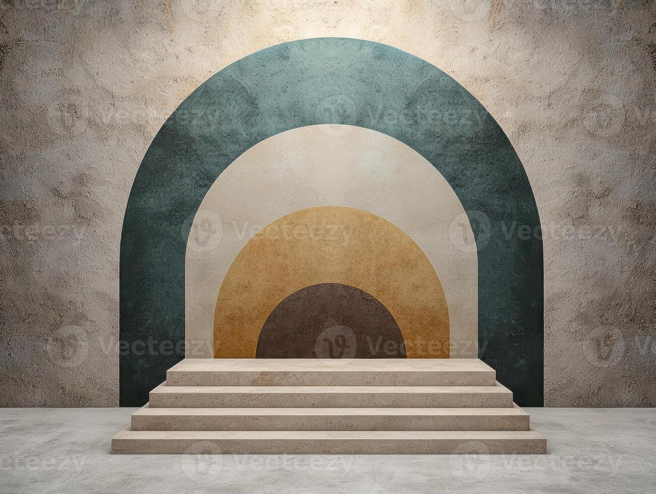 Abstract geometric display with steps and arches photo