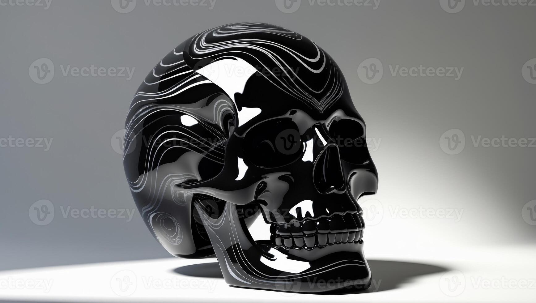 An exceptionally Stylish Glossy Skull Sculpture that features a captivating Modern Design. photo