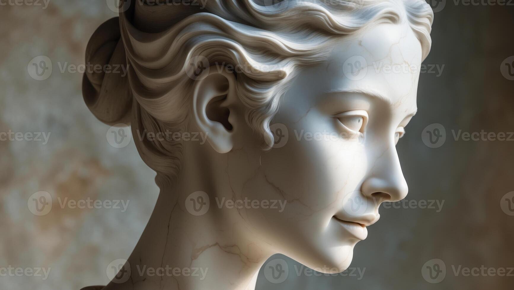 An Elegant Bust Sculpture Featuring Delicate and Graceful Features Exudes Timeless Beauty. photo