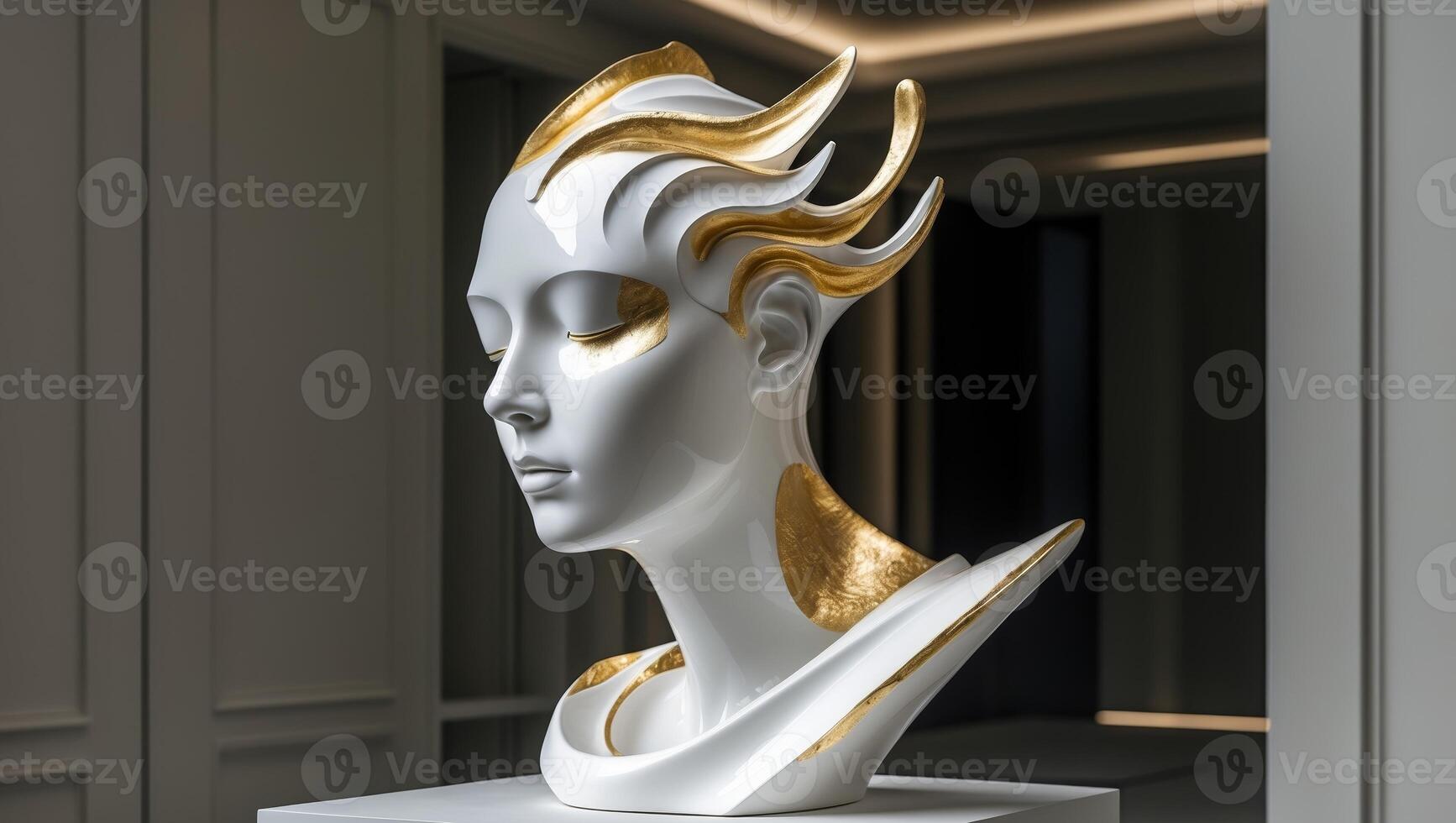 Stylish and Elegant White and Gold Abstract Bust Sculpture for Home Decoration and Art. photo