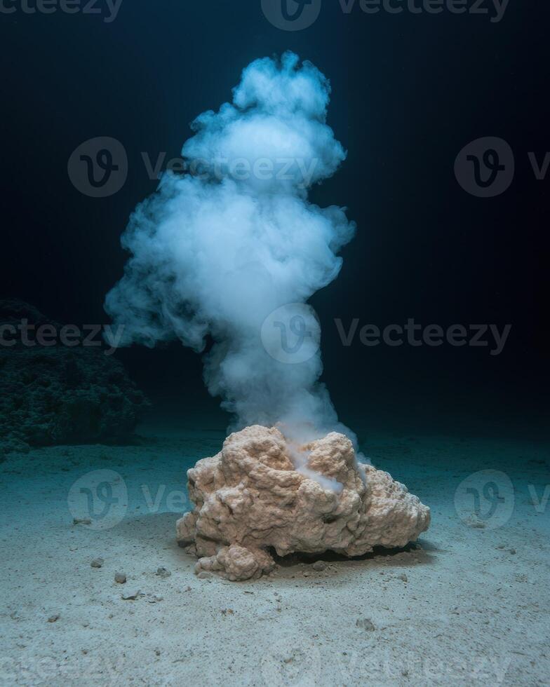 Underwater hydrothermal vent emitting smoke on the ocean floor photo