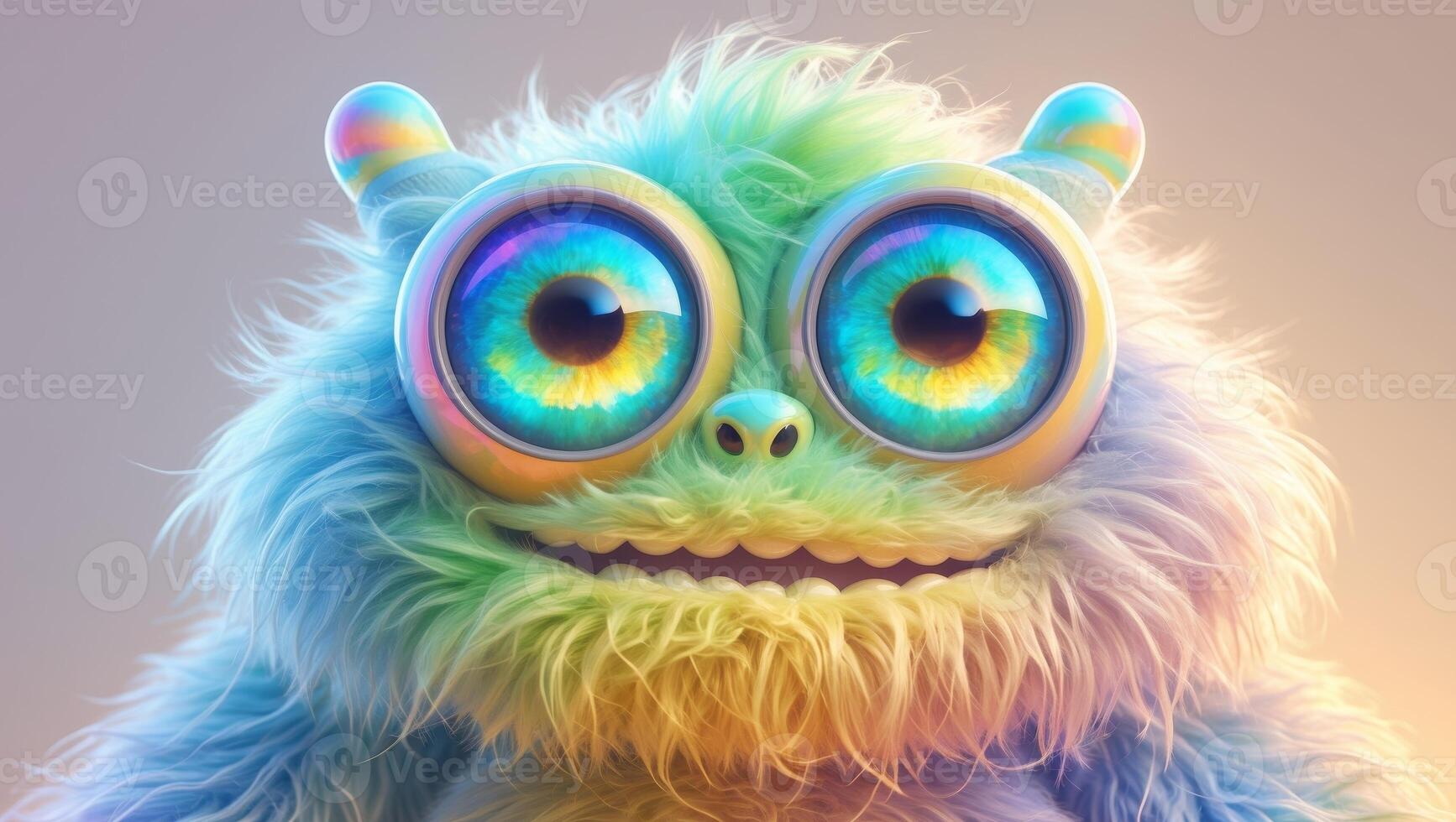 A Colorful Cartoon Monster Featuring Large Expressive Eyes and a Soft Furry Texture photo