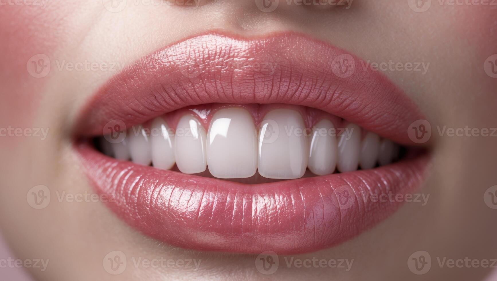 Close Up of Beautiful Pink Lips and Healthy Teeth. photo